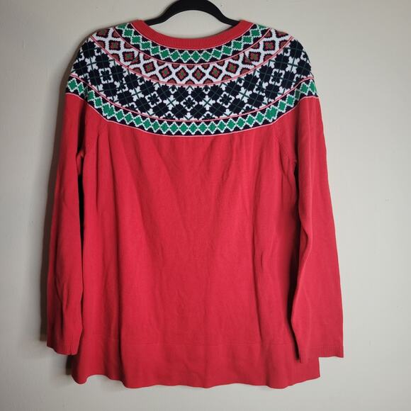 Crown & Ivy Ugly Christmas Sweater Size Large Red With Print Pattern Around Neck - Picture 2 of 4
